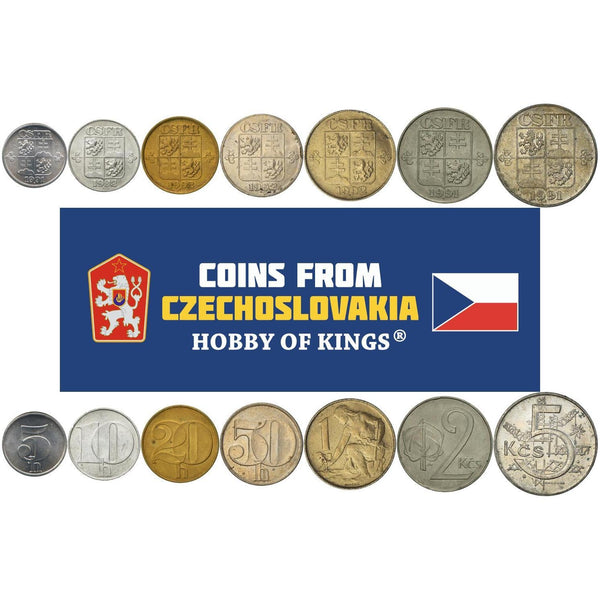 Czechoslovakia | 7 Coin Set | 5 10 20 50 Haleru 1 2 5 Korun | CSFR state shield | 1991 - 1992