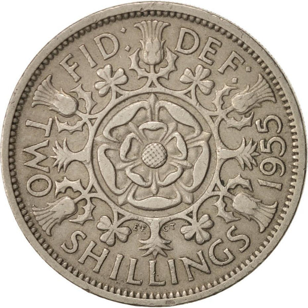 United Kingdom 2 Shillings - Elizabeth II 1st portrait | no 'BRITT:OMN' | Coin KM906 1954 - 1970