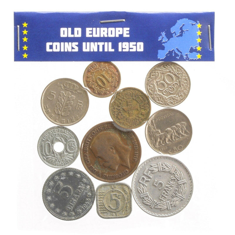 10 Mixed Coins From Old European Kingdoms and Empires dated until 1950