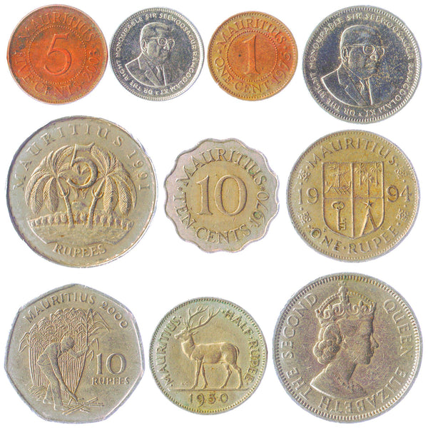 10 Mixed Coins Mauritius | Africa | 1 Cent - 10 Rupees | 1956 - 2020