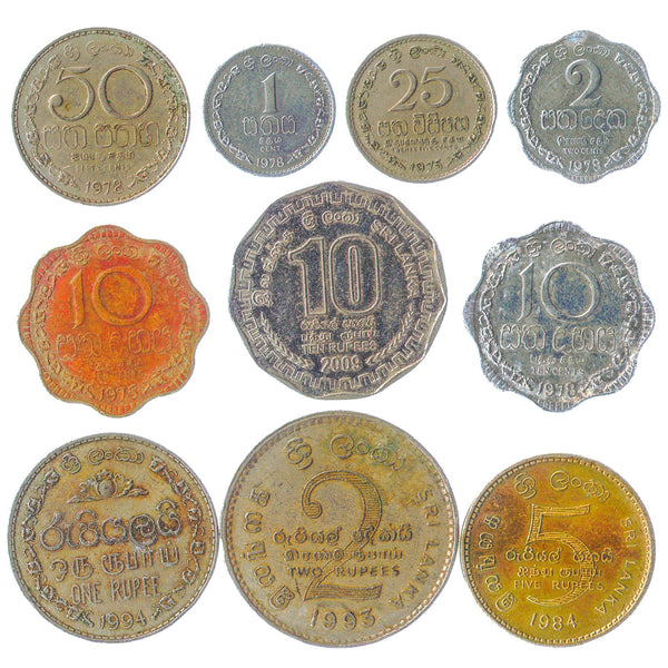 10 Mixed Sri Lankan Coins | Cents Rupees | Gold Lion | 1972 - 2017