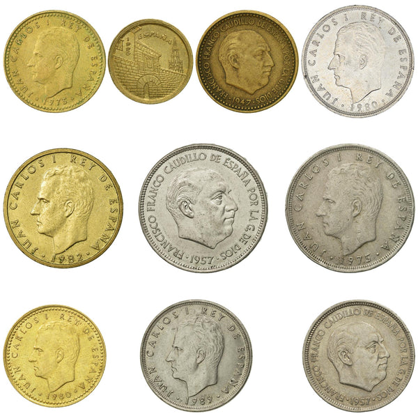 10 Spain Coins | Spanish Currency Collection | 1 - 100 Pesetas | Foreign Money | Monedas De Coleccion | 1946 - 1996