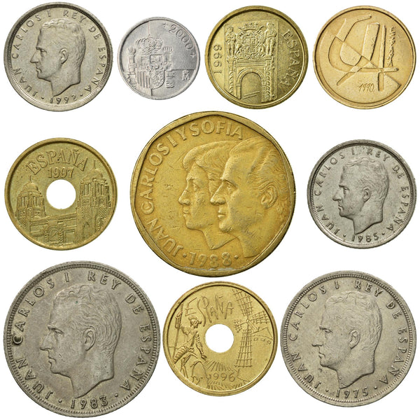 10 Spain Coins | Spanish Currency Collection | 1 - 500 Pesetas | Foreign Money | Monedas De Coleccion | 1975 - 2001