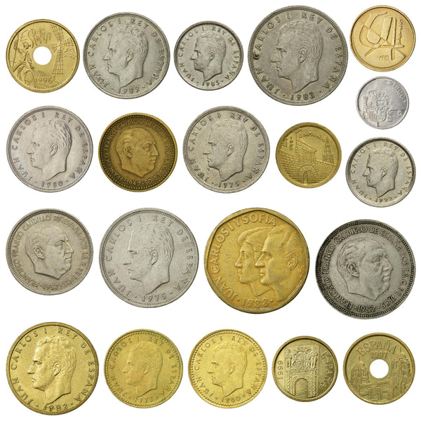 20 Spain Coins | Spanish Currency Collection | 1 - 500 Pesetas | Foreign Money | Monedas De Coleccion | 1946 - 2001