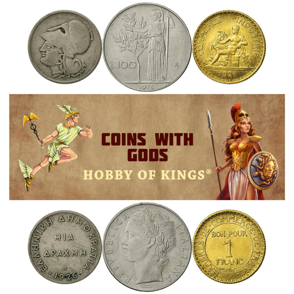 3 Coin Collection | Gods | Goddess | Helmet | Spear | Roman Religion | Greek Religion | Mythology | Deity
