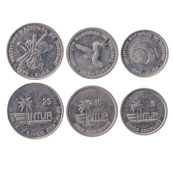 3 Coin Set | 5 10 25 Centavos | Mariposa | Hummingbird | Polymita Shell | 1989