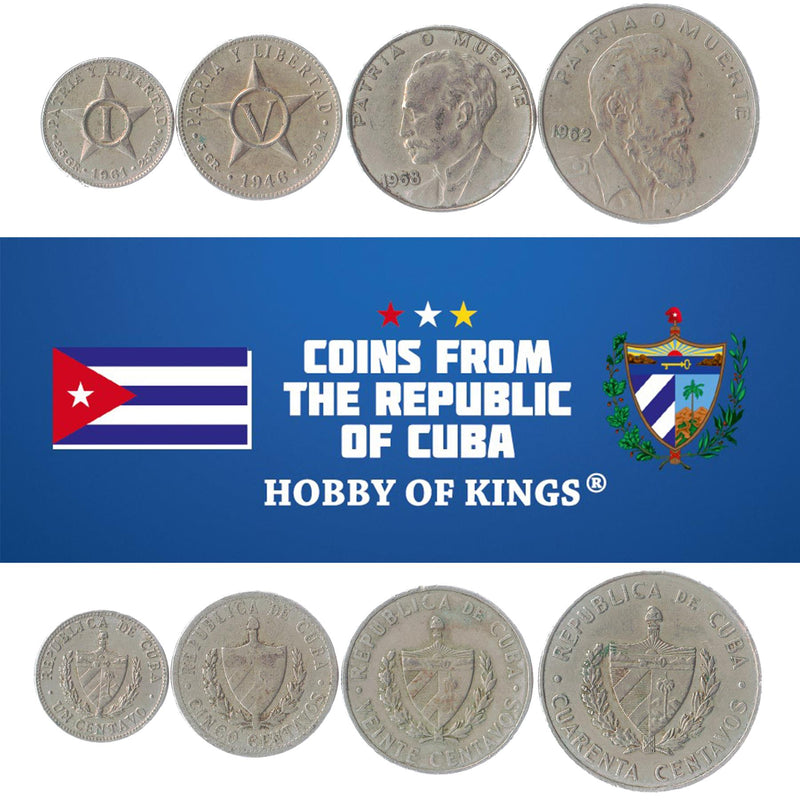 4 Coin Set | 1 5 20 40 Centavos | GR | José Martí | Camilo Cienfuegos Gorriarán | 1946 - 1968