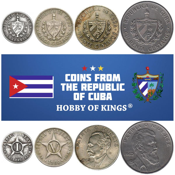 4 Coin Set | 1 5 20 40 Centavos | GR | José Martí | Camilo Cienfuegos Gorriarán | 1946 - 1968