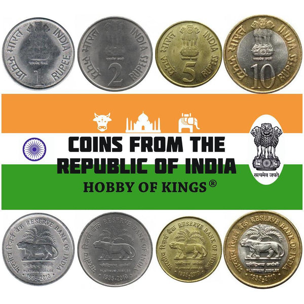 4 Coins India | 1 2 5 10 Rupee | 75th Anniversary Reserve Bank | 2010