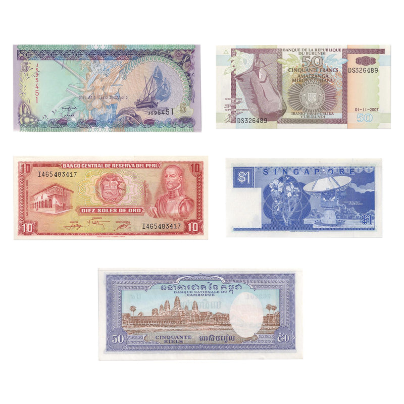 5 Banknote Set | Ships | Sha Chuan | Canoe | Dhow Sailing Ship | Reed Boats | Fishnet Fishing