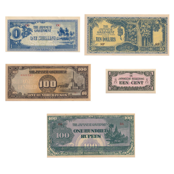 5 Banknotes | Japanese Invasion Money | Taisei | Military Currency