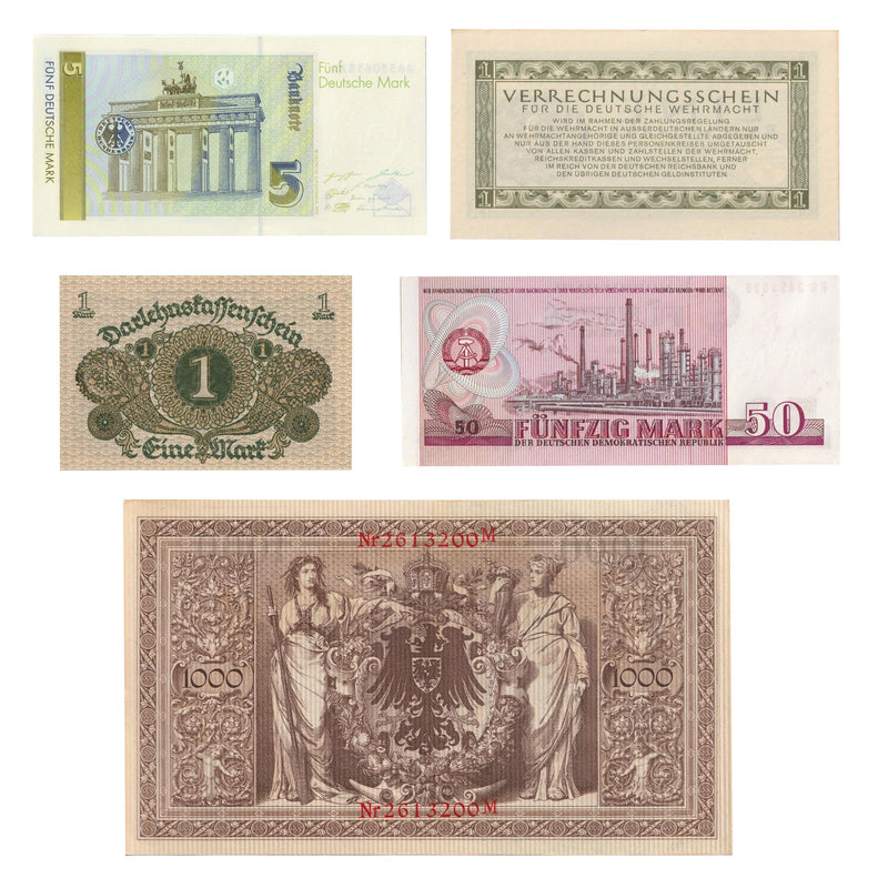 5 German Banknote Set | History of the German Currency | 1910 - 1991
