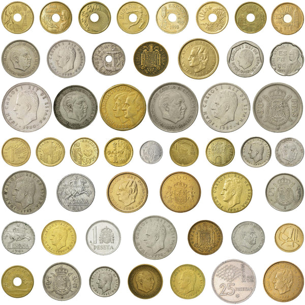 50 Spain Coins | Spanish Currency Collection | 5 10 50 Centimos 1 5 10 25 50 100 200 500 Pesetas | Foreign Money | Monedas De Coleccion | 1940 - 2001