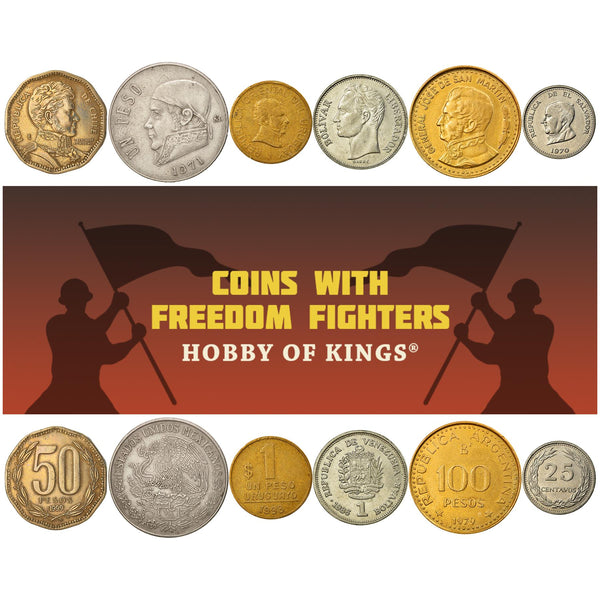 6 Coin Collection | Freedom Fighters Against Spanish Empire | Independence | War | Leader | Hero | Military | Nationhood | Liberator | Icon