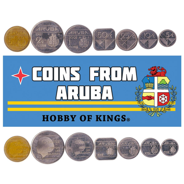 7 COINS SET ARUBA 5 10 25 50 CENTS 1 2 1/2 5 FLORIN 1986 - 2013