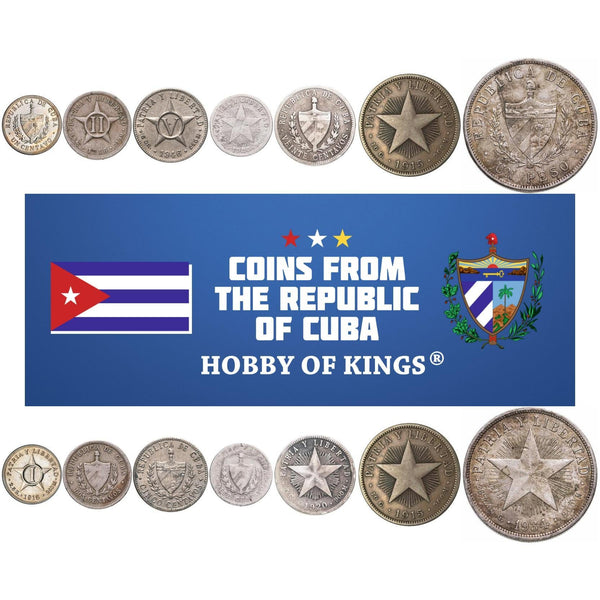 7 Coin Set | 1 Centavo 2 5 10 20 40 Centavos 1 Peso | 1915 - 1949