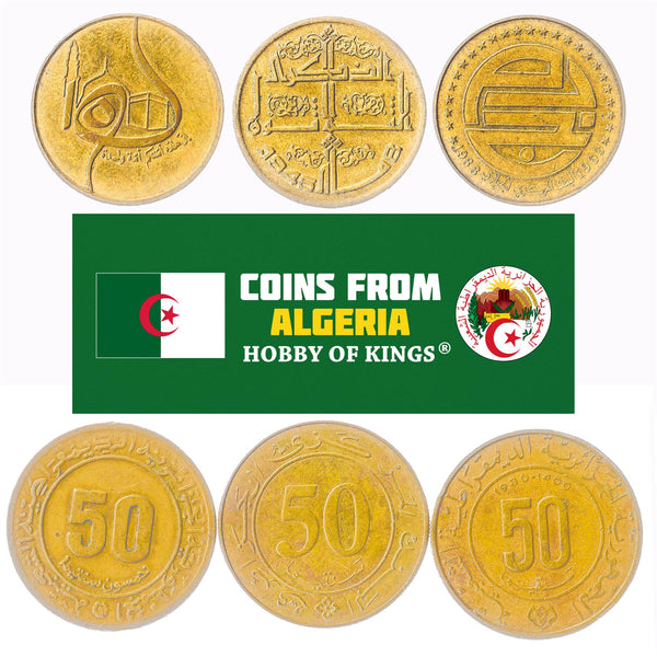 Algeria 3 Commemorative Coins 50 Santimat Fao 1975 - 1988