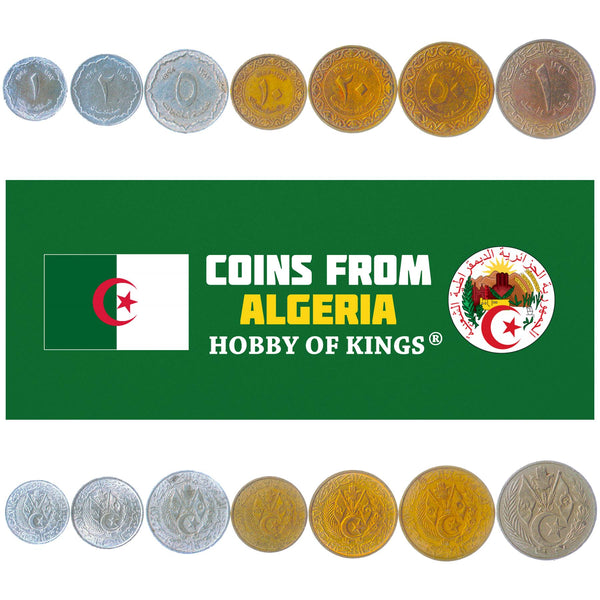 Algerian 7 Coin Set 1 2 5 10 20 50 Santimat 1 Dinar 1964