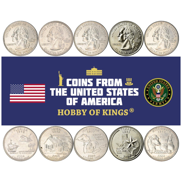 American 5 Coin Set ¼ Dollar | George Washington | Cow | Cheese | Galleon | Space Shuttle | United States | 2004