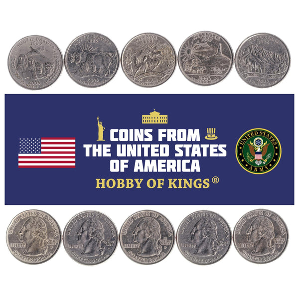 American 5 Coin Set ¼ Dollar | George Washington | Horse | American Bison | Ring-Necked Pheasant | Rocky Mountains | Mount Rushmore | United States | 2006