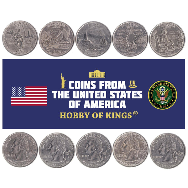 American 5 Coin Set ¼ Dollar | Helen Keller | George Washington | Abraham Lincoln | Lewis And Clark | Pemaquid Point Lighthouse | Diamond | United States | 2003