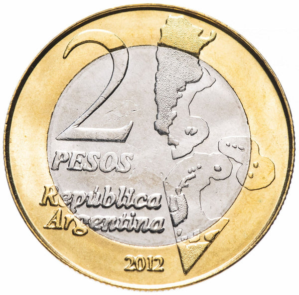Argentina 2 Pesos Coin | Argentinian Map | Unasur Logo | 2012