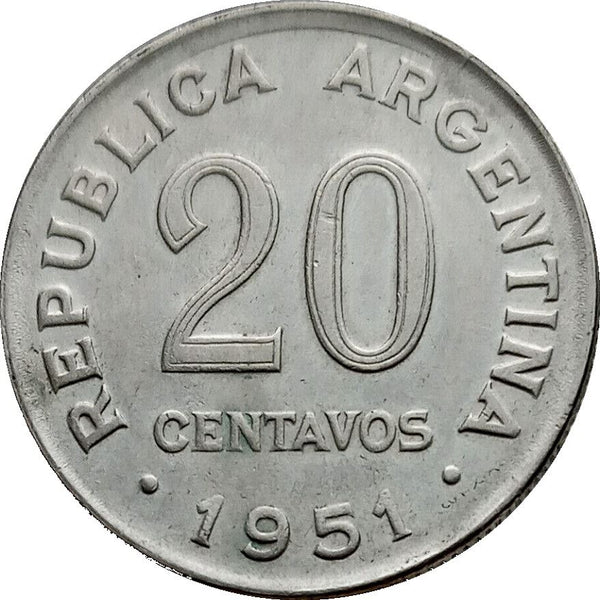Argentina | 20 Centavos Coin | Jose San Martin | KM48 | 1951 - 1952