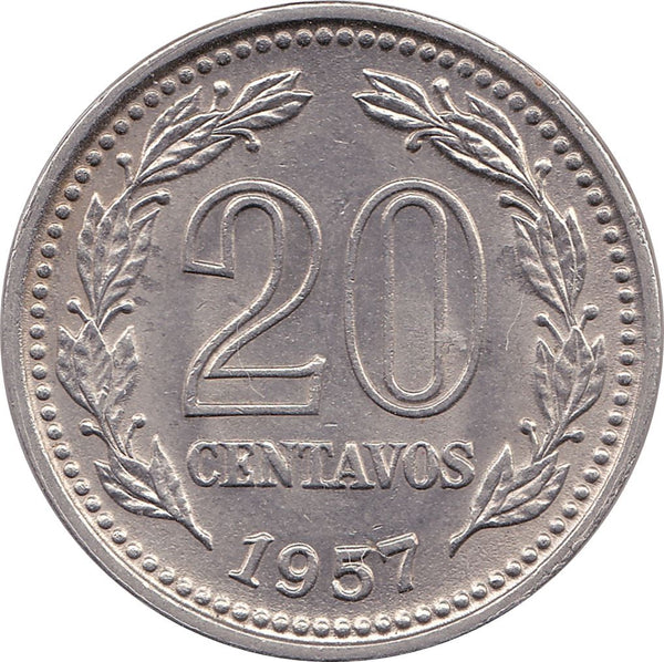 Argentina | 20 Centavos Coin | Oudine | Phrygian cap | KM55 | 1957 - 1961