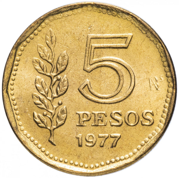 Argentina 5 Pesos Coin | Admiral G. Brown | Grain Sprigs | 1977