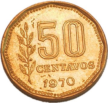 Argentina 50 Centavos Coin | Oudine | Phrygian cap | KM68 | 1970 - 1976