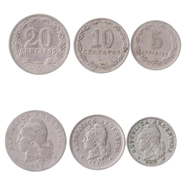 Argentine 3 Coin Set 5 10 20 Centavos | Marianne | Phrygian Cap | 1896 - 1942