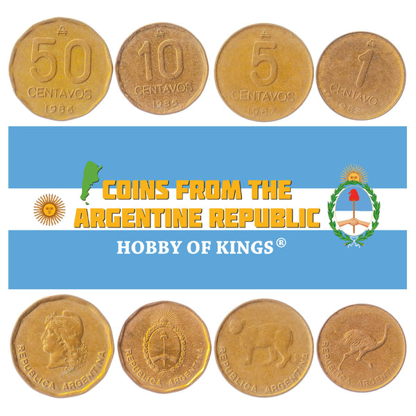 Argentine 4 Coin Set 1 5 10 50 Centavos | Puma | Casa de Tucumán | Greater Rhea | 1985 - 1988