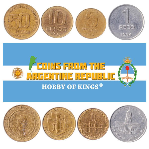 Argentine 4 Coin Set 1 5 10 50 Pesos | Casa de Tucumán | Argentine National Congress | Liberty | 1984 - 1985