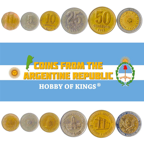 Argentine 6 Coin Set 1 5 10 25 50 Centavos 1 Peso | Tucuman | Sun of May | 1992 - 2006