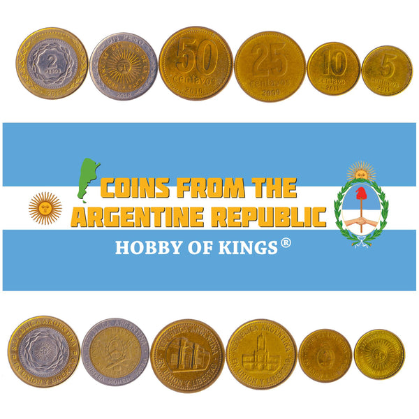 Argentine 6 Coin Set 5 10 25 50 Centavos 1 2 Pesos | Cabildo | Tucuman | Sun of May | 2006 - 2016
