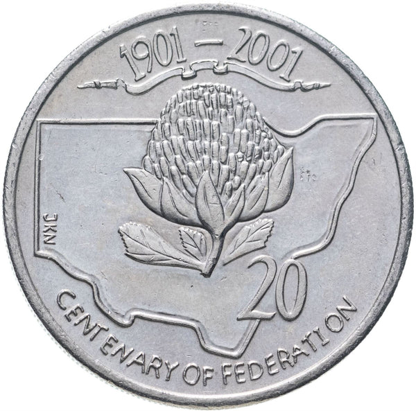 Australia | 20 Cents Coin | Elizabeth II | Centenary of Federation | New South Wales | Waratah Flower | KM550 | 2001