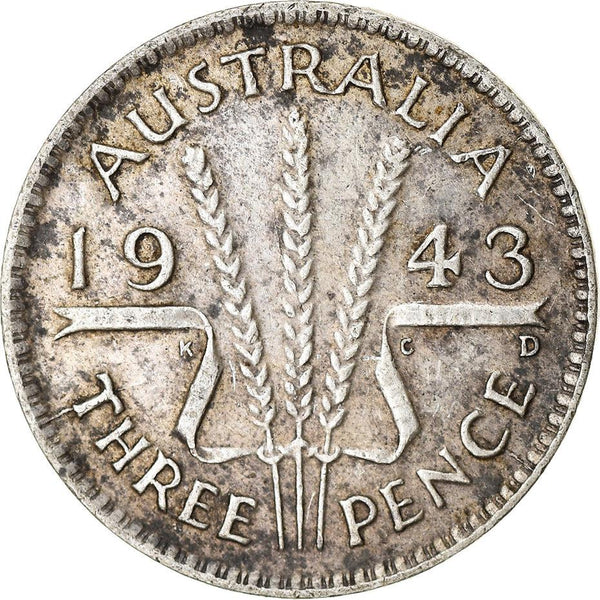 Australia | 3 Pence Coin | George VI | Wheat | Ribbon | KM37 | Silver | 1938 - 1944
