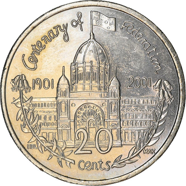 Australia Coin | 20 Cents | Elizabeth II | Centenary of Federation | Victoria | Melbourne | KM556 | 2001