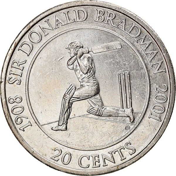 Australia Coin | 20 Cents | Elizabeth II | Sir Donald Bradman | KM589 | 2001
