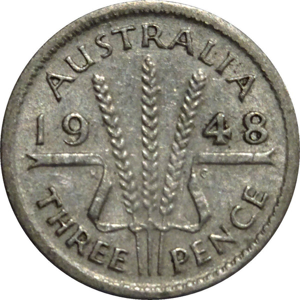 Australia Coin | 3 Pence | George VI | Wheat | Ribbon | KM37a | 1947 - 1948