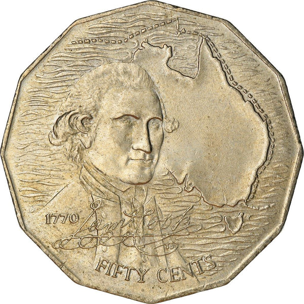 Australia Coin | 50 Cents | Elizabeth II | Captain Cook | KM69 | 1970