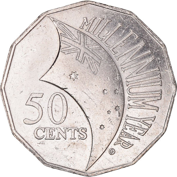 Australia Coin | 50 Cents | Elizabeth II | Millennium | Flag | KM488.1 | 2000