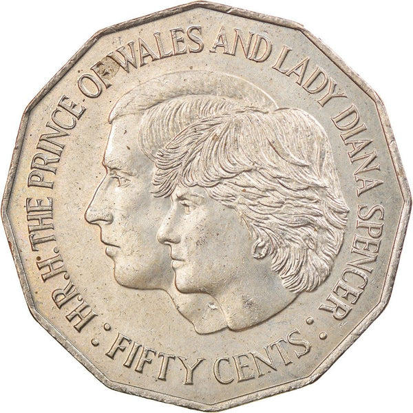Australia Coin | 50 Cents | Elizabeth II | Prince Charles | Princess Dianna | Royal Wedding | KM72 | 1981
