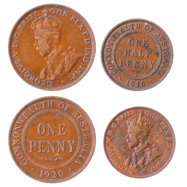 Australian 2 Coin Set ½ 1 Penny | George V | 1911 - 1936