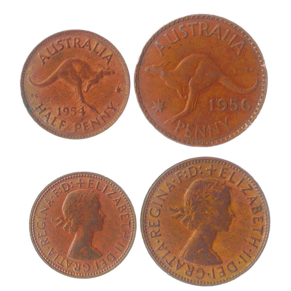 Australian 2 Coin Set ½ 1 Penny | Kangaroo | Elizabeth II | 1953 - 1964