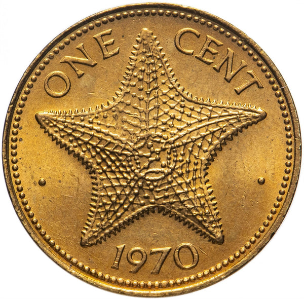 Bahamas | 1 Cent Coin | Queen Elizabeth II | Starfish | KM15 | 1970