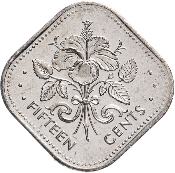 Bahamas | 15 Cents Coin | Hibiscus | Flamingo | Marlin | KM62 | 1974 - 2005