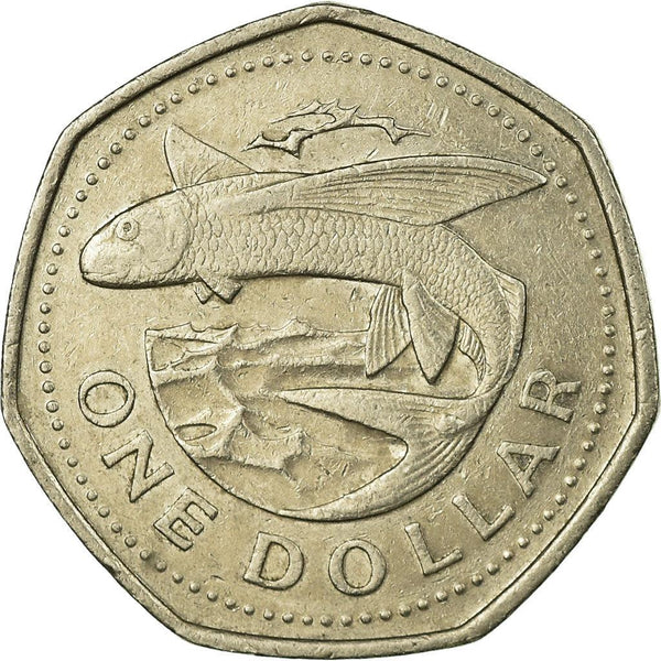 Barbados 1 Dollar Coin | Queen Elizabeth II | Flying Fish | KM14.2 | 1988 - 2005