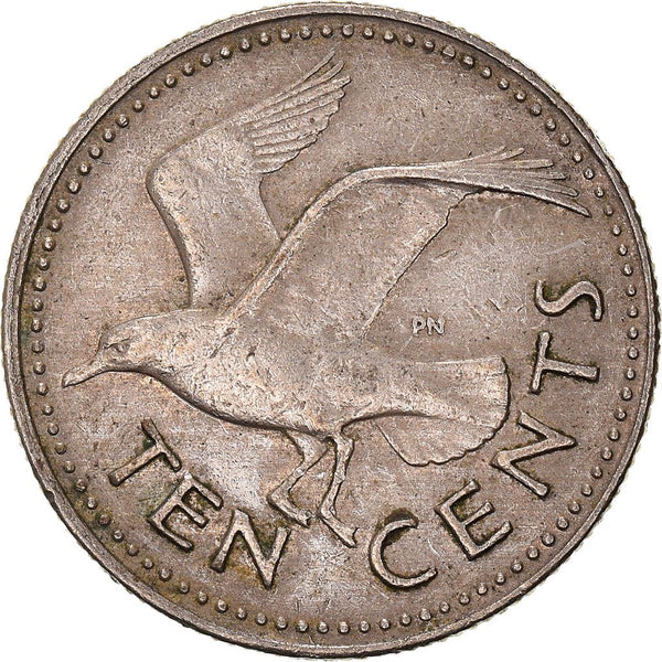 Barbados 10 Cents Coin | Queen Elizabeth II | Gull | KM12 | 1973 - 2005