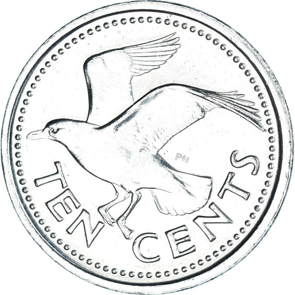Barbados 10 Cents Coin | Queen Elizabeth II | Gull | KM12a | 2007 - 2019